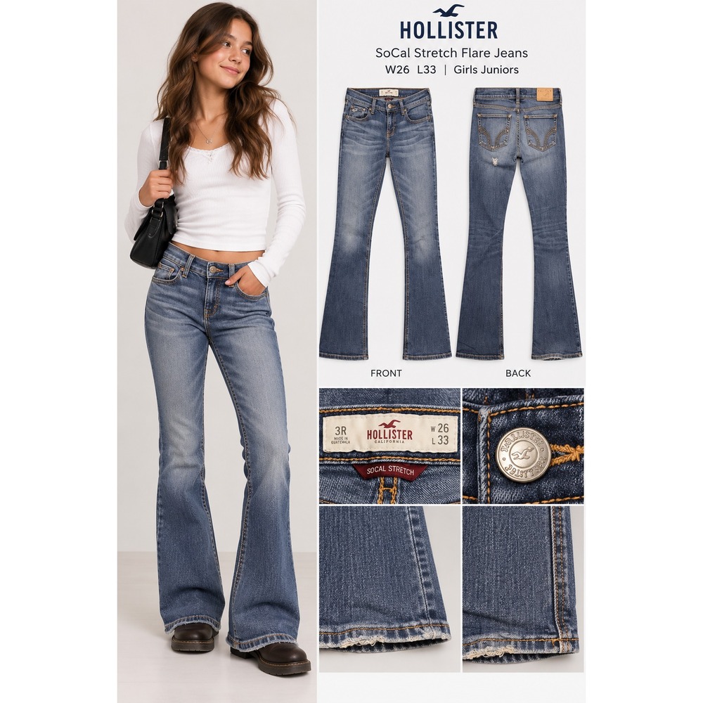 Hollister SoCal Stretch Flare Jeans Medium Wash Denim W26 L33